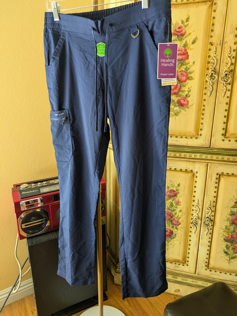 healing hands Navy Cargo Scrub Pants with D-Ring Sz M New